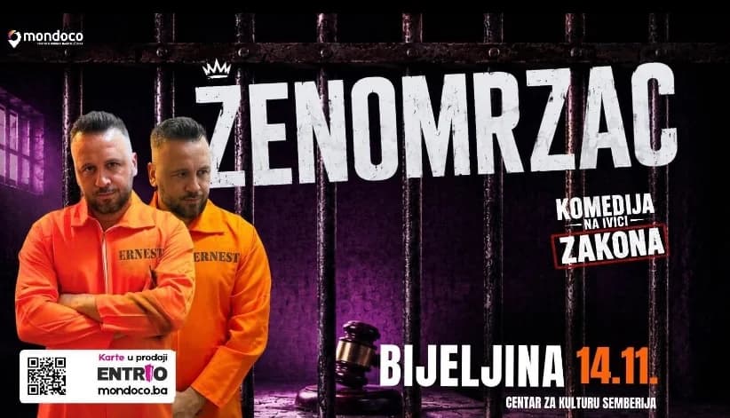predstava „ženomrzac“, u subotu, 14. novembra u velikoj sali centra za kulturu „semberija“.